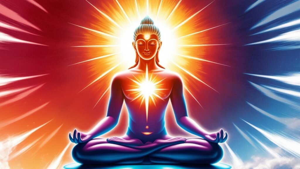 Woman meditating and sensing her inner power.
