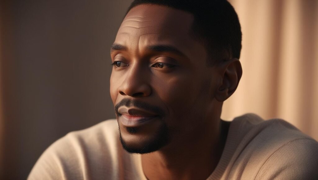 African American man thinking deeply.