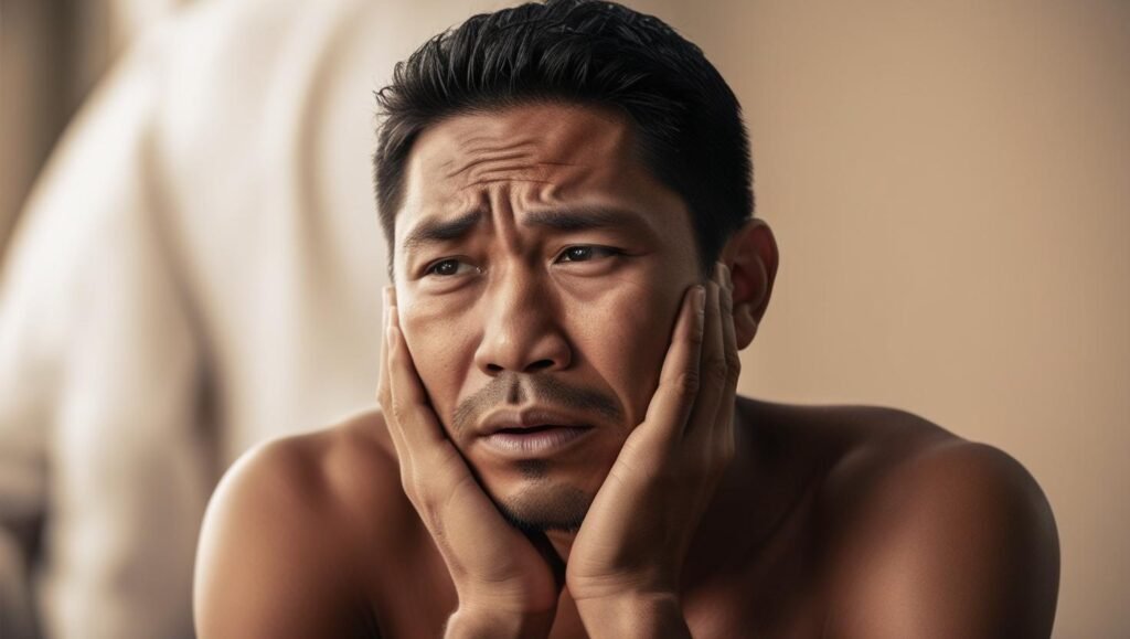 Asian man feeling emotional.