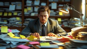 overwhelmed man with too many things to do