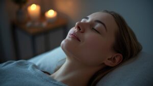 Client relaxed during hypnosis feeling calm and aware