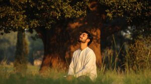 hypnotized person peacefully letting go of anxiety, shame, stress