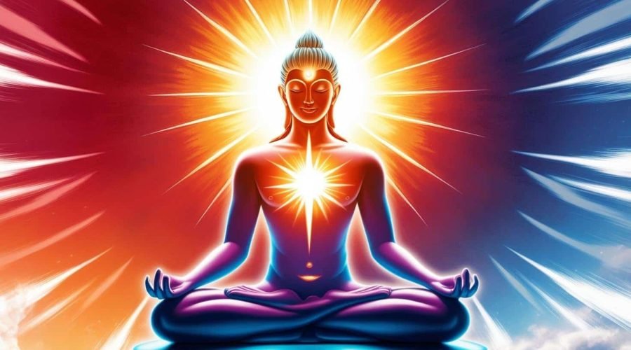 Woman meditating and sensing her inner power.