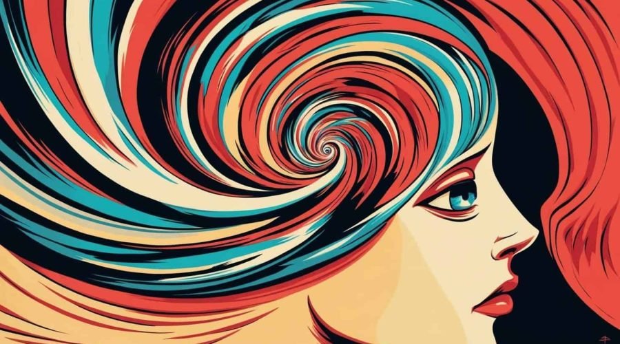 A woman and her mind spinning.